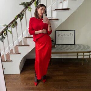 J Crew Red Satin Maxi Skirt S/M